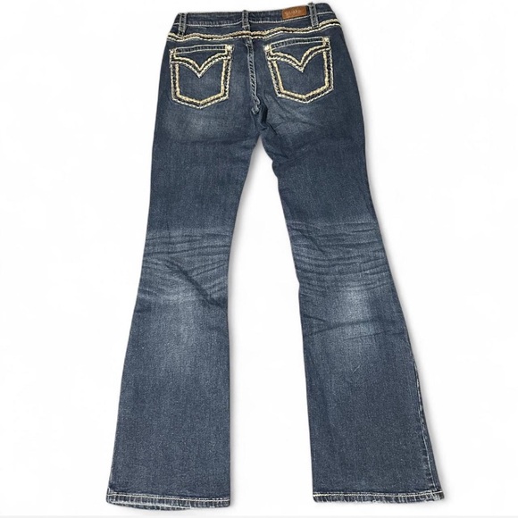 Shyanne Dark Blue Boot Cut Jeans with Stitching - Picture 2 of 8